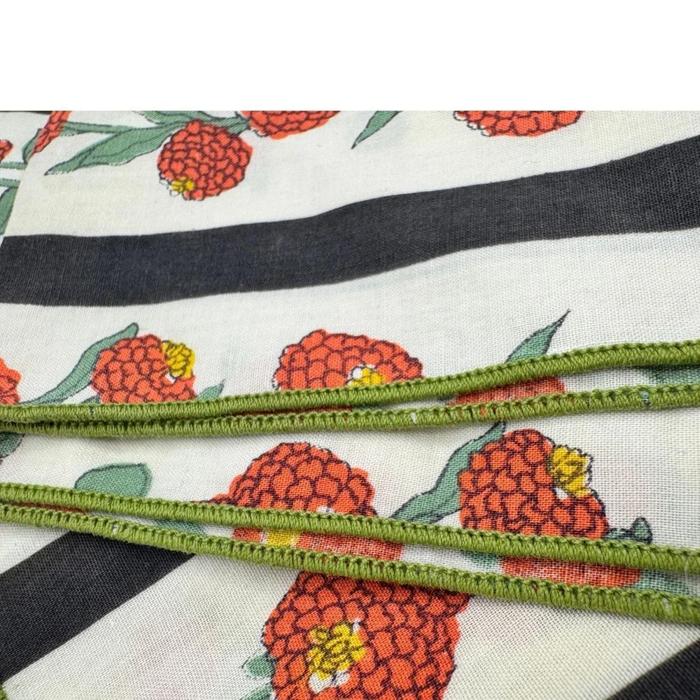 Vintage Floral Stripe‎ Napkins Set-6 Red Orange Flowers Black White cottagecore